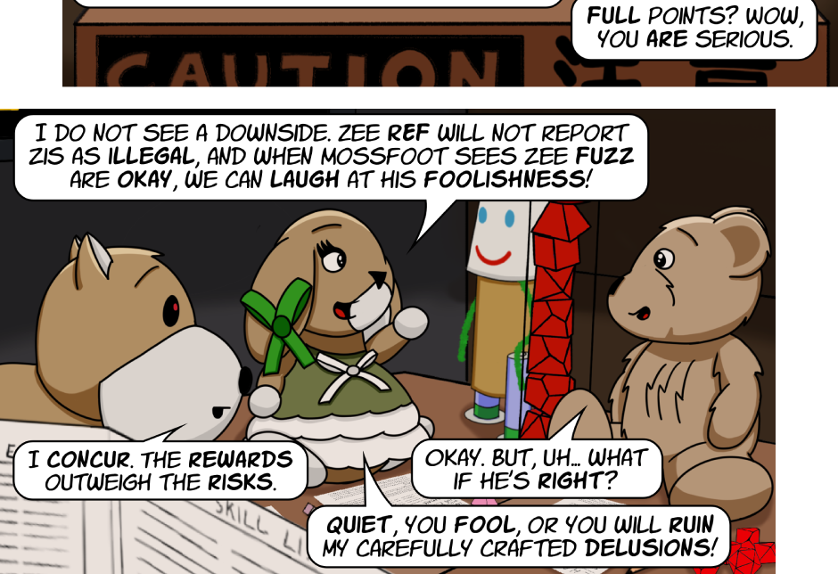 Fuzzy Knights - Episode 90, Page 1: Episode 85 - Who do you serve? Who do you trust? 