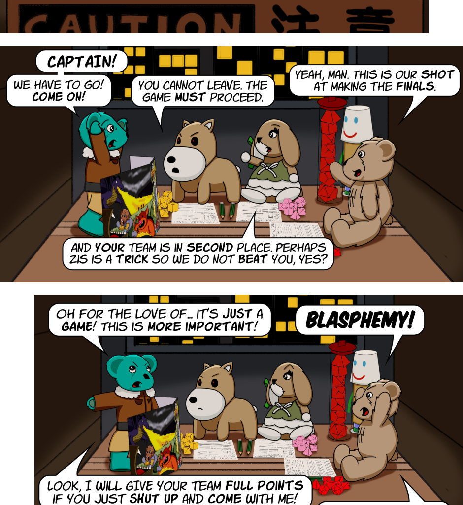 Fuzzy Knights - Episode 90, Page 1: Episode 85 - Who do you serve? Who do you trust? 