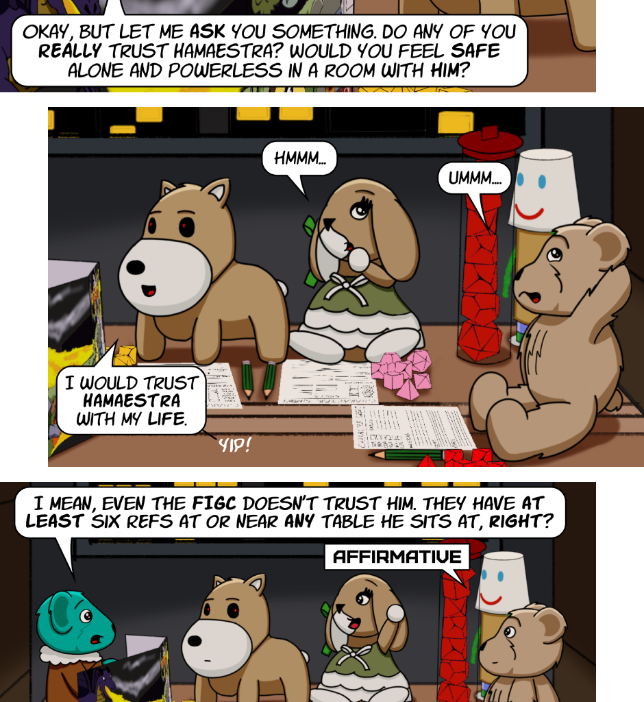 Fuzzy Knights - Episode 90, Page 1: Episode 85 - Who do you serve? Who do you trust? 
