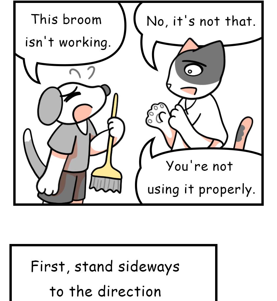 Mikesaka Art Class (◆Episodes are about art methods.) - Episode 125, Page 5: 99. How to Use a Broom