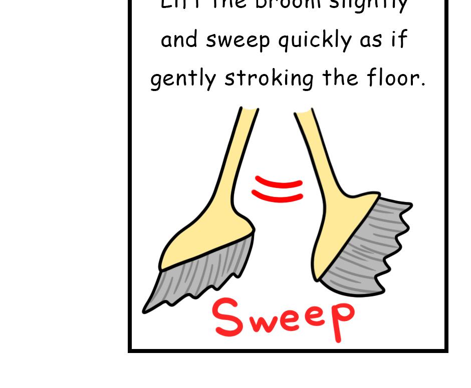 Mikesaka Art Class (◆Episodes are about art methods.) - Episode 125, Page 7: 99. How to Use a Broom