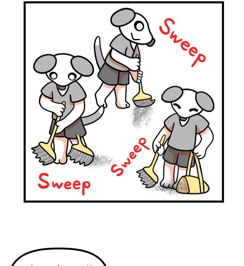 Mikesaka Art Class (◆Episodes are about art methods.) - Episode 125, Page 8: 99. How to Use a Broom