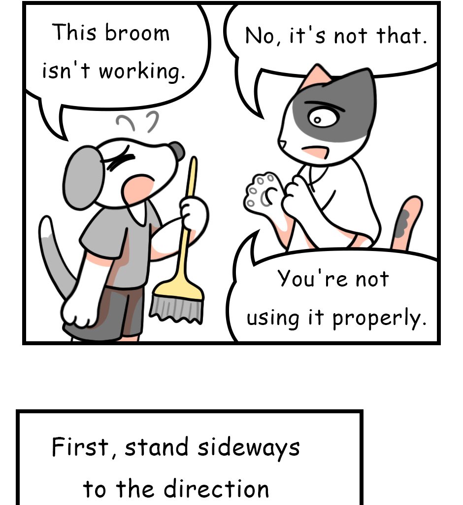 Mikesaka Art Class (◆Episodes are about art methods.) - Episode 125, Page 5: 99. How to Use a Broom
