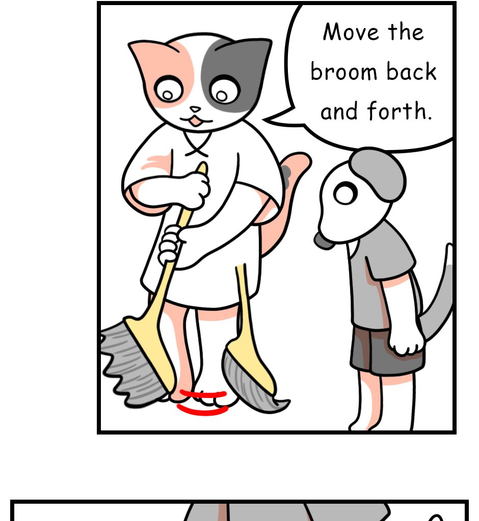 Mikesaka Art Class (◆Episodes are about art methods.) - Episode 125, Page 6: 99. How to Use a Broom