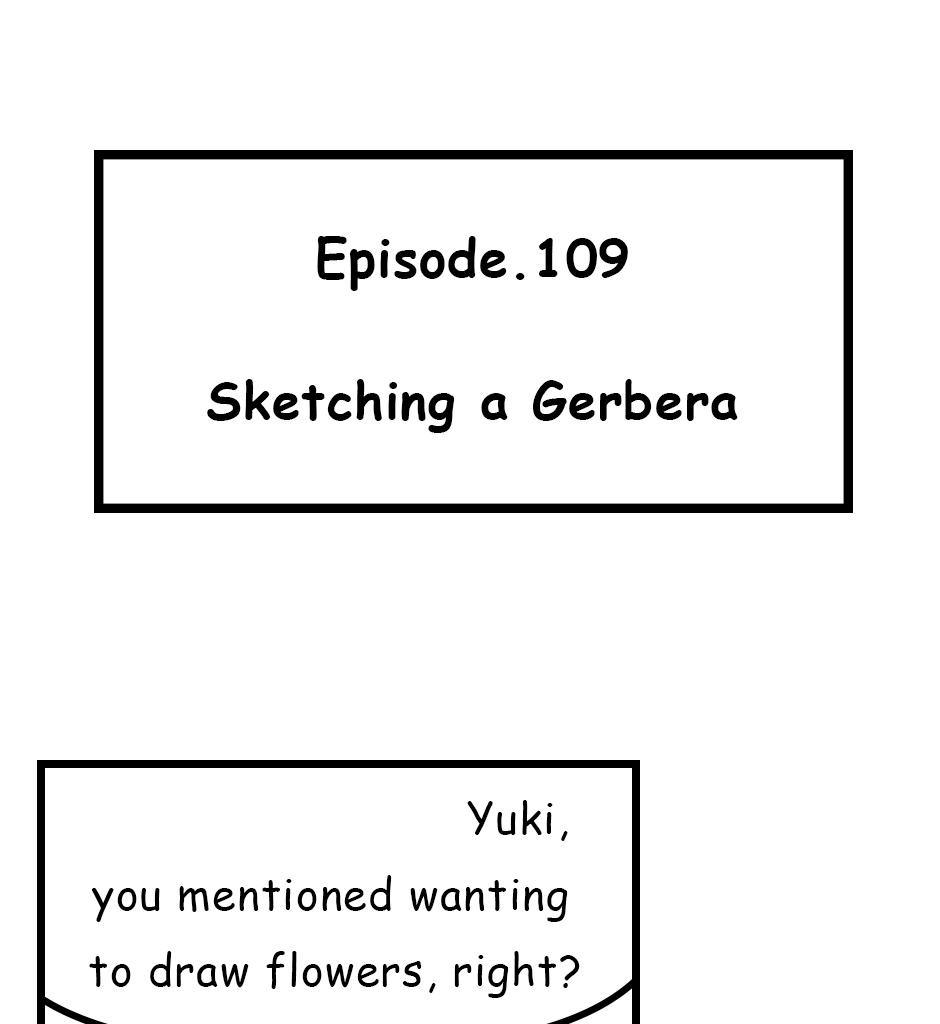 Mikesaka Art Class (◆Episodes are about art methods.) - Episode 140, Page 1:  109. ◆Sketching a Gerbera