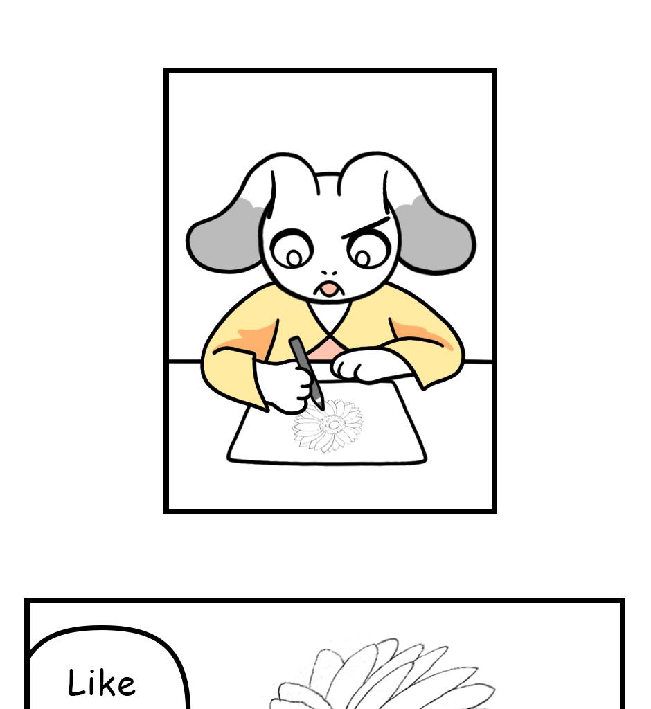 Mikesaka Art Class (◆Episodes are about art methods.) - Episode 142, Page 5: 111. ◆Sketching a Gerbera from Every Angle(1/3)