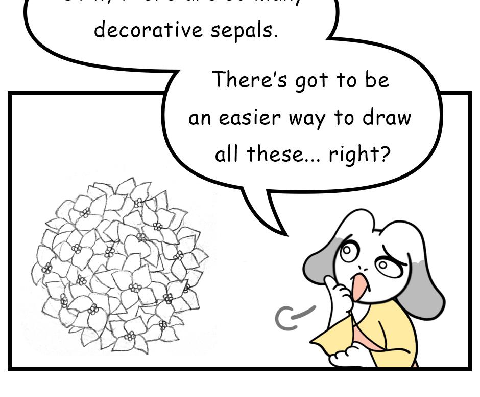 Mikesaka Art Class (◆Episodes are about art methods.) - Episode 146, Page 6: 113. ◆Sketching a Hydrangea