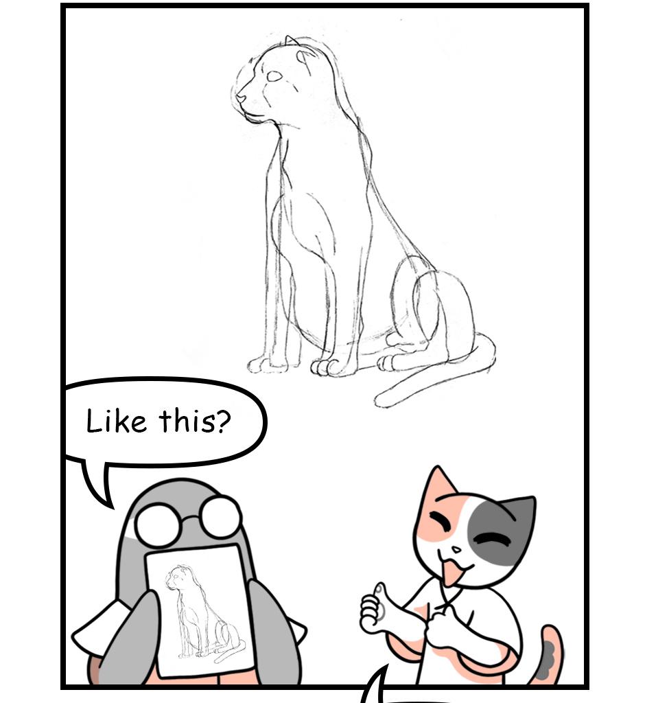 Mikesaka Art Class (◆Episodes are about art methods.) - Episode 173, Page 11: 138. ◆Sketching a Cheetah