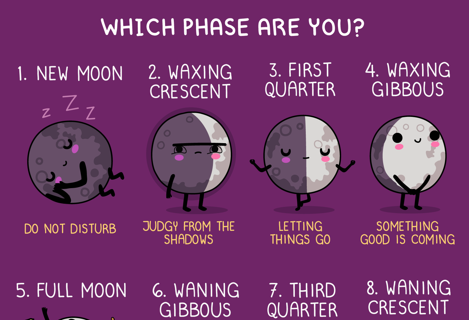 Wawawiwa Comics - Episode 317, Page 1: Which Moon phase are you? 🌙